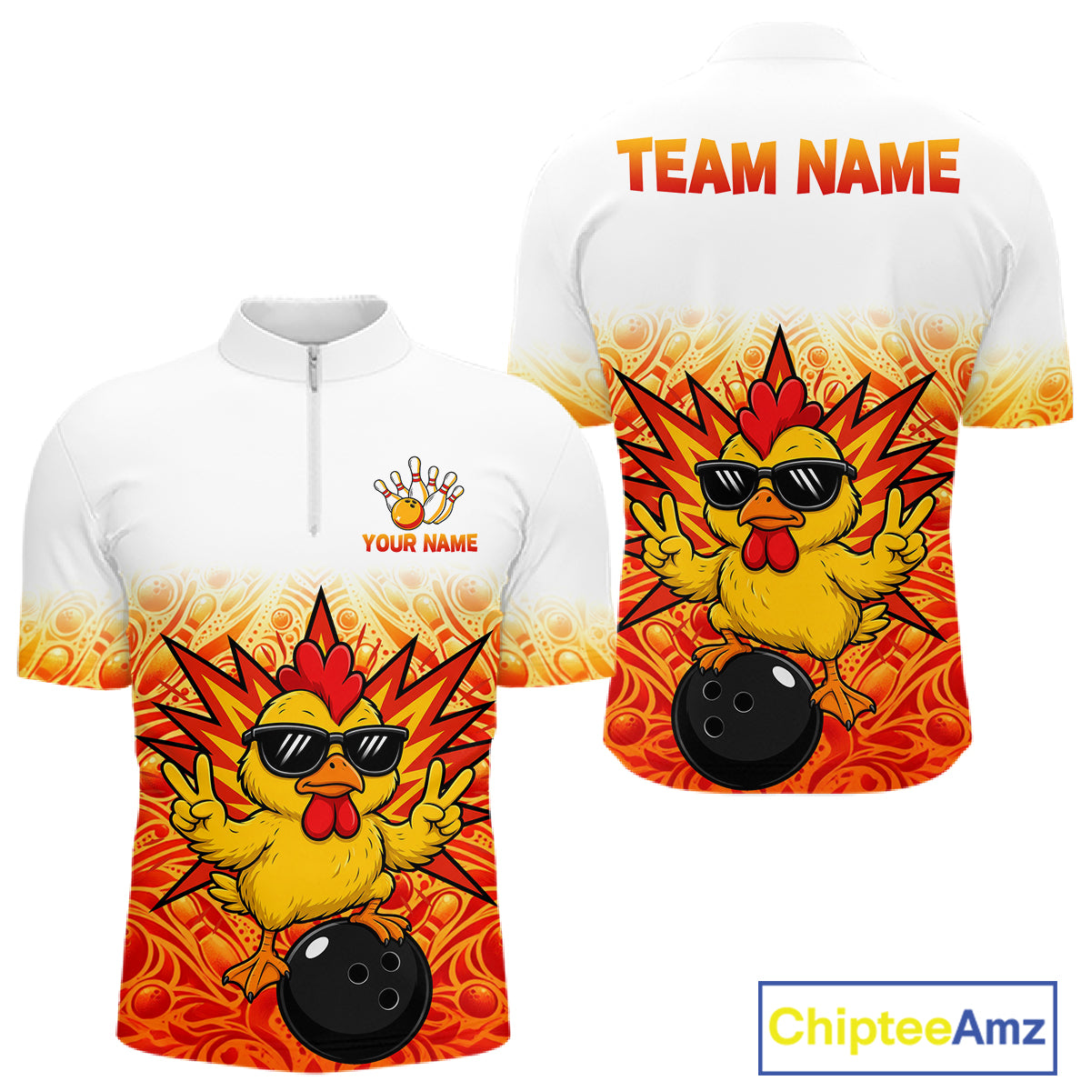 Custom Name Men Chicken Bowling Polo Shirt, Funny Chicken Apparel, Personalized Team Bowling Shirt NHT1610