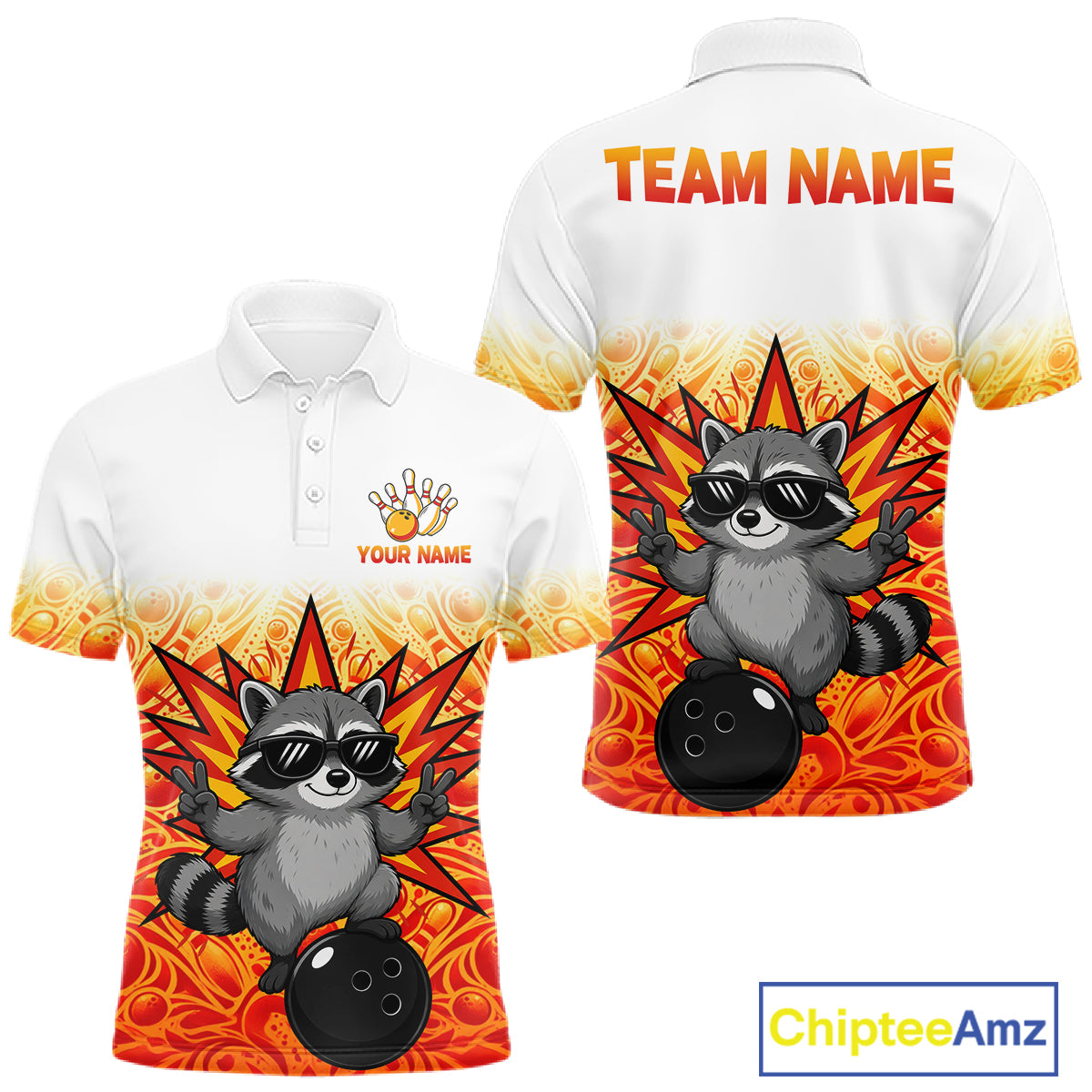 Custom Name Men Raccoon Bowling Polo Shirt, Funny Raccoon Apparel, Personalized Team Bowling Shirt NHT1611