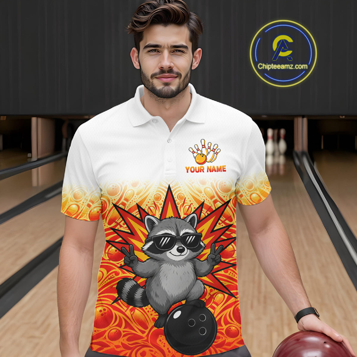 Custom Name Men Raccoon Bowling Polo Shirt, Funny Raccoon Apparel, Personalized Team Bowling Shirt NHT1611