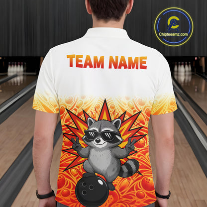Custom Name Men Raccoon Bowling Polo Shirt, Funny Raccoon Apparel, Personalized Team Bowling Shirt NHT1611