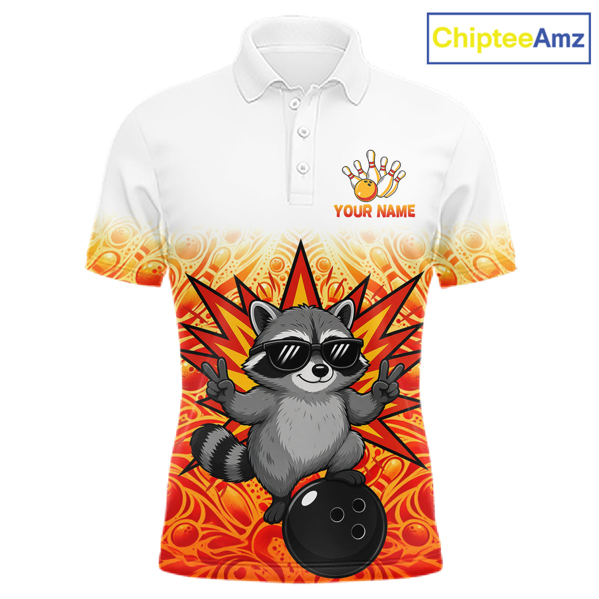 Custom Name Men Raccoon Bowling Polo Shirt, Funny Raccoon Apparel, Personalized Team Bowling Shirt NHT1611