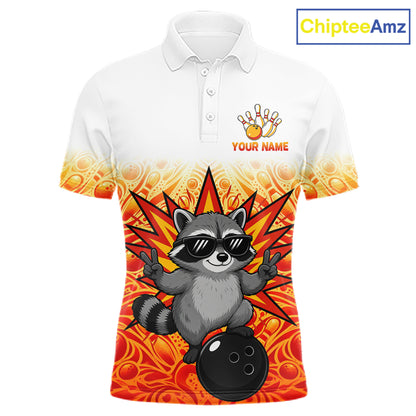 Custom Name Men Raccoon Bowling Polo Shirt, Funny Raccoon Apparel, Personalized Team Bowling Shirt NHT1611