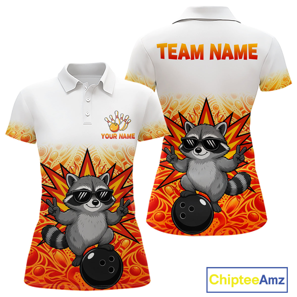 Custom Name Women Raccoon Bowling Polo Shirt, Funny Raccoon Apparel, Personalized Team Bowling Shirt NHT1611