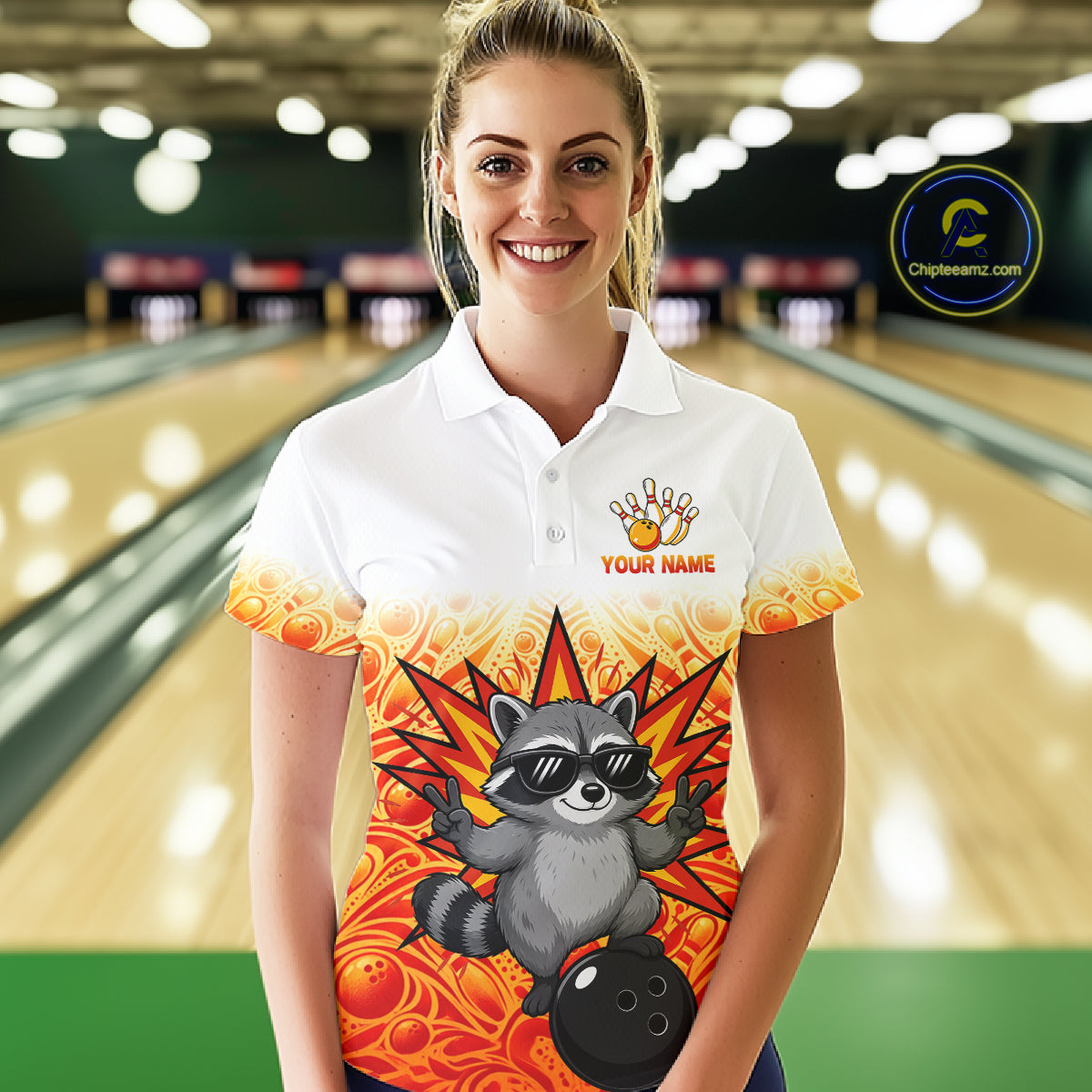 Custom Name Women Raccoon Bowling Polo Shirt, Funny Raccoon Apparel, Personalized Team Bowling Shirt NHT1611