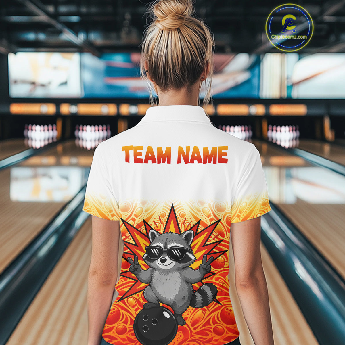 Custom Name Women Raccoon Bowling Polo Shirt, Funny Raccoon Apparel, Personalized Team Bowling Shirt NHT1611