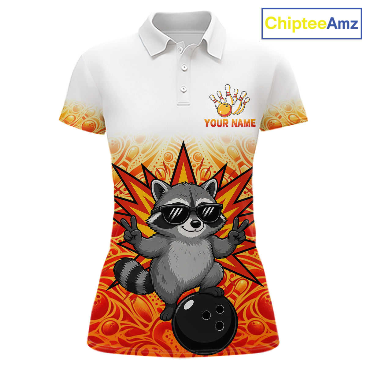 Custom Name Women Raccoon Bowling Polo Shirt, Funny Raccoon Apparel, Personalized Team Bowling Shirt NHT1611