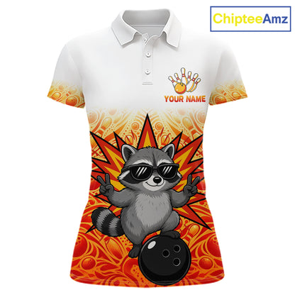 Custom Name Women Raccoon Bowling Polo Shirt, Funny Raccoon Apparel, Personalized Team Bowling Shirt NHT1611