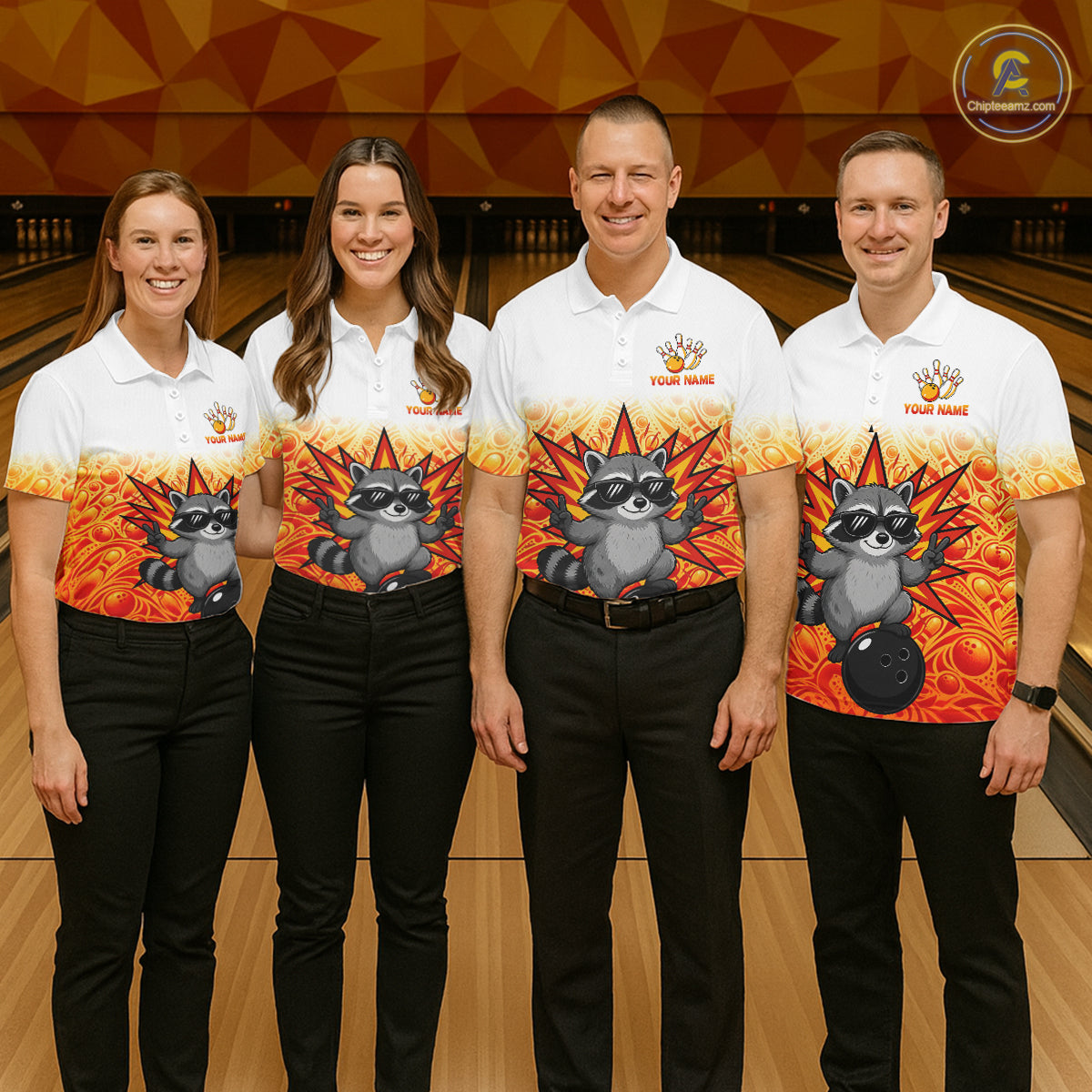 Custom Name Men Raccoon Bowling Polo Shirt, Funny Raccoon Apparel, Personalized Team Bowling Shirt NHT1611