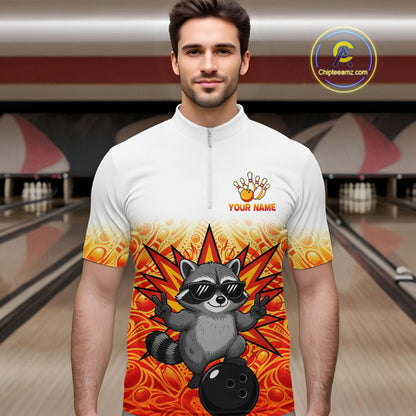 Custom Name Men Raccoon Bowling Polo Shirt, Funny Raccoon Apparel, Personalized Team Bowling Shirt NHT1611