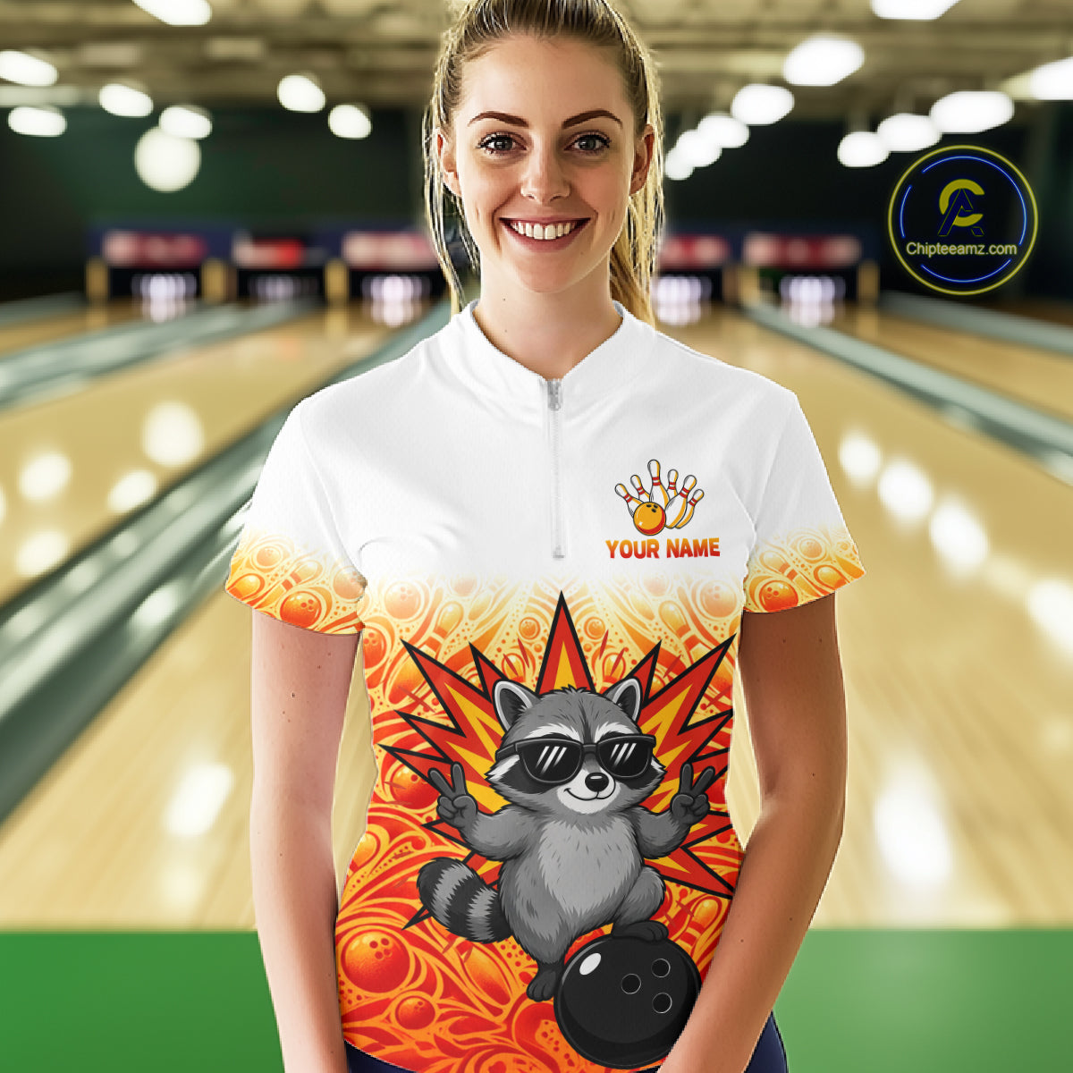 Custom Name Women Raccoon Bowling Polo Shirt, Funny Raccoon Apparel, Personalized Team Bowling Shirt NHT1611