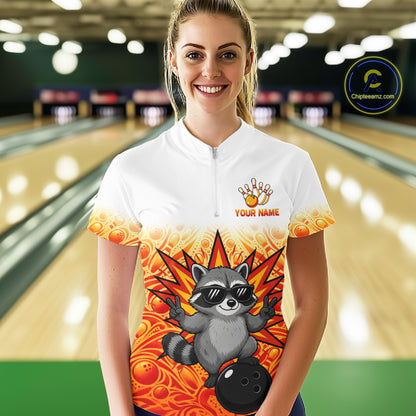 Custom Name Women Raccoon Bowling Polo Shirt, Funny Raccoon Apparel, Personalized Team Bowling Shirt NHT1611