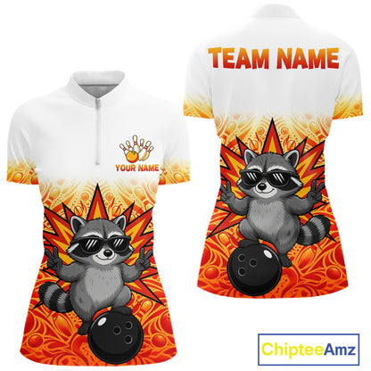 Custom Name Women Raccoon Bowling Polo Shirt, Funny Raccoon Apparel, Personalized Team Bowling Shirt NHT1611