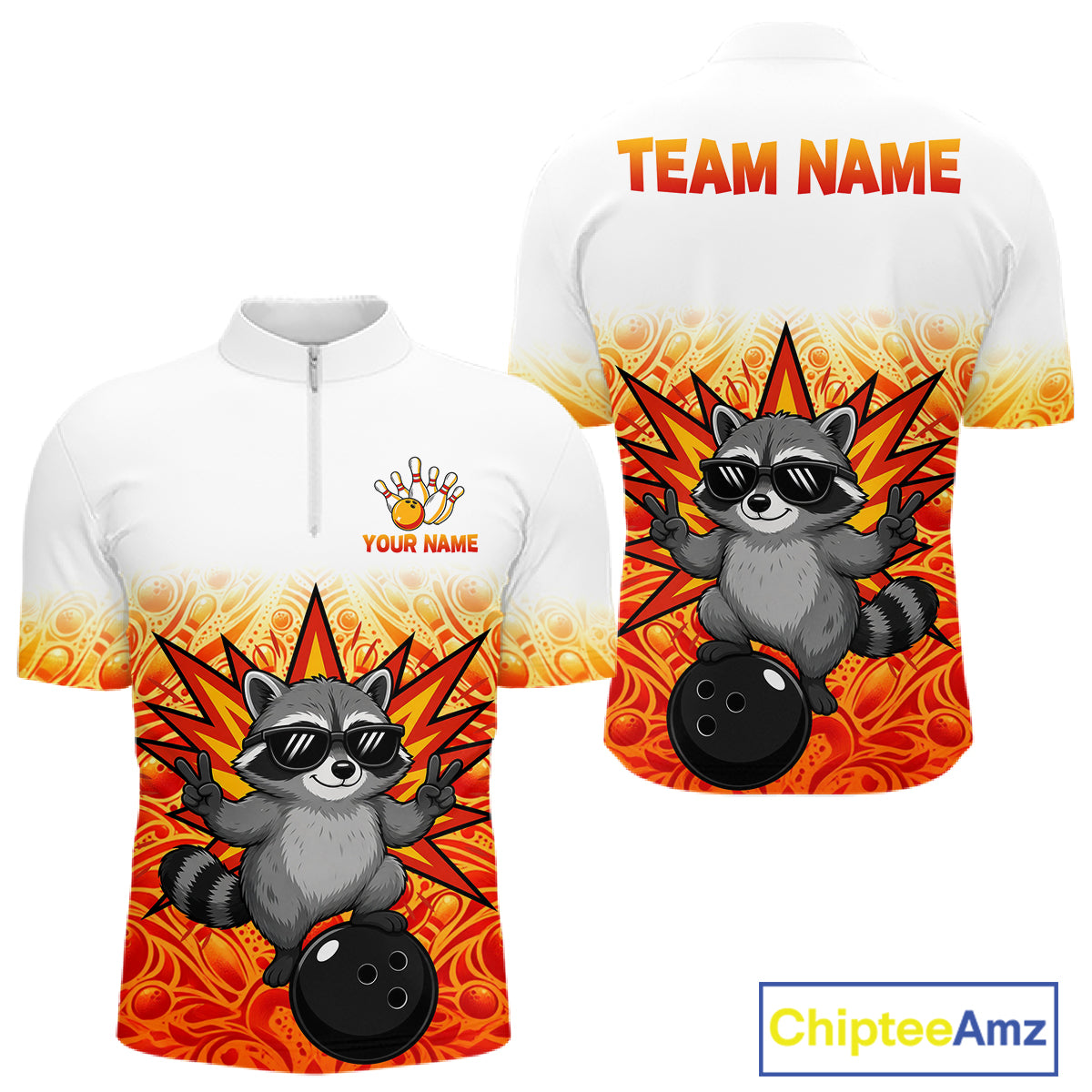 Custom Name Men Raccoon Bowling Polo Shirt, Funny Raccoon Apparel, Personalized Team Bowling Shirt NHT1611