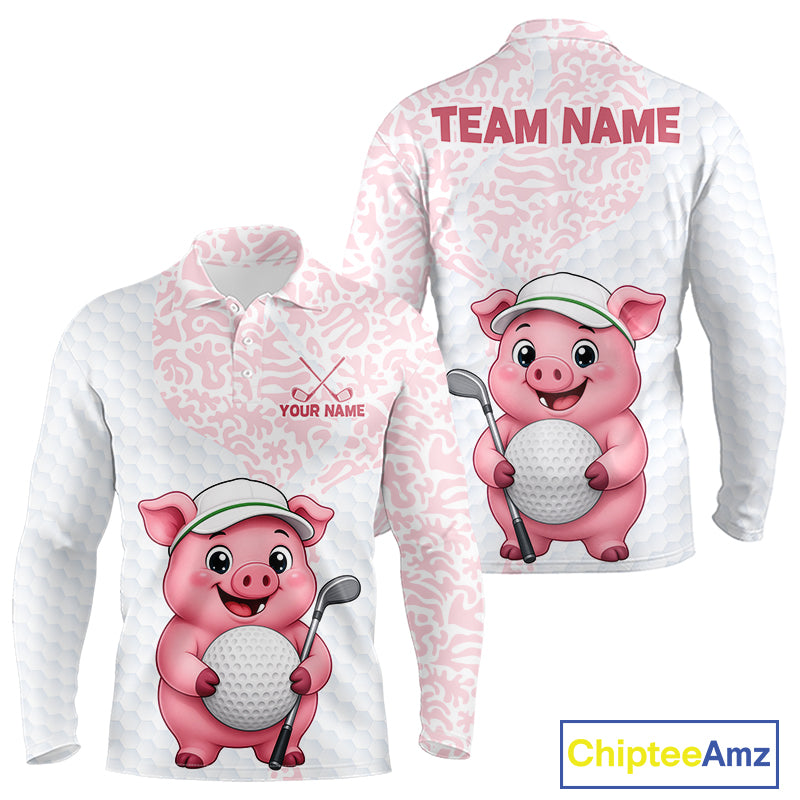 Personalized Pig Men Golf Shirt, Funny Golf Team Polo, Custom Name & Team Name NHT1612
