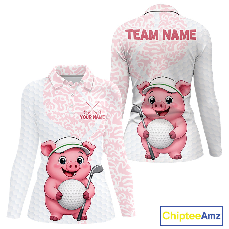 Personalized Pig Women Golf Shirt, Funny Golf Team Polo, Custom Name & Team Name NHT1612