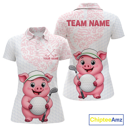 Personalized Pig Women Golf Shirt, Funny Golf Team Polo, Custom Name & Team Name NHT1612