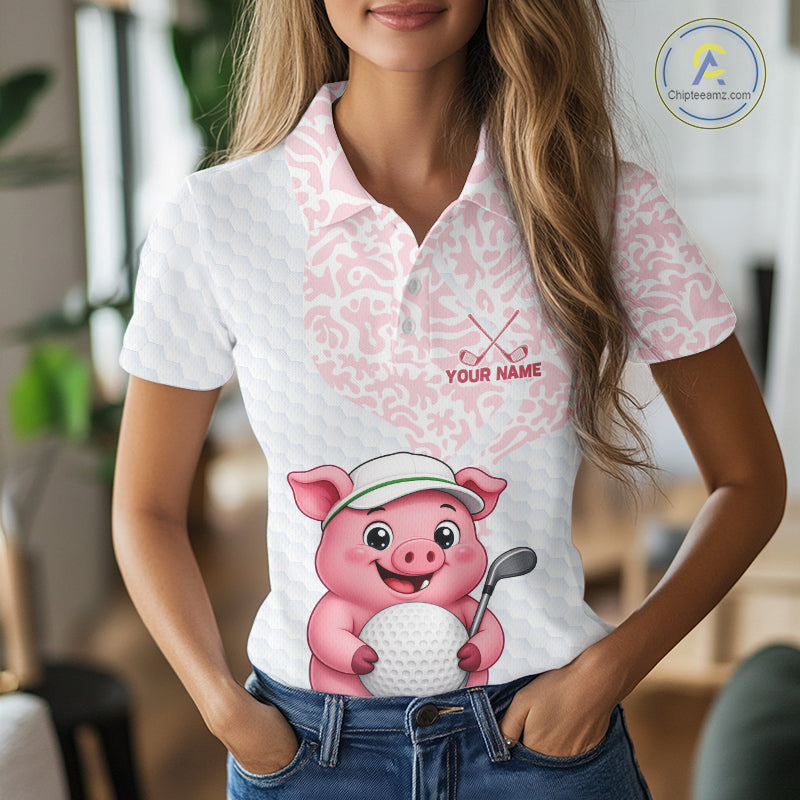Personalized Pig Women Golf Shirt, Funny Golf Team Polo, Custom Name & Team Name NHT1612