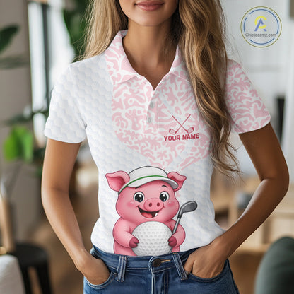 Personalized Pig Women Golf Shirt, Funny Golf Team Polo, Custom Name & Team Name NHT1612