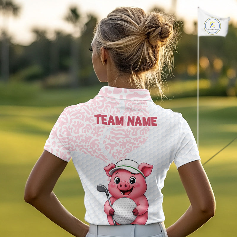 Personalized Pig Women Golf Shirt, Funny Golf Team Polo, Custom Name & Team Name NHT1612