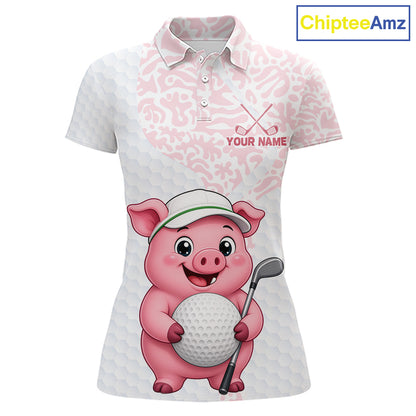 Personalized Pig Women Golf Shirt, Funny Golf Team Polo, Custom Name & Team Name NHT1612