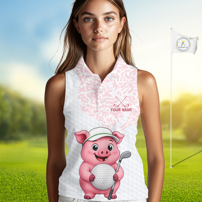 Personalized Pig Women Sleeveless Golf Shirt, Funny Golf Team Polo, Custom Name & Team Name NHT1612