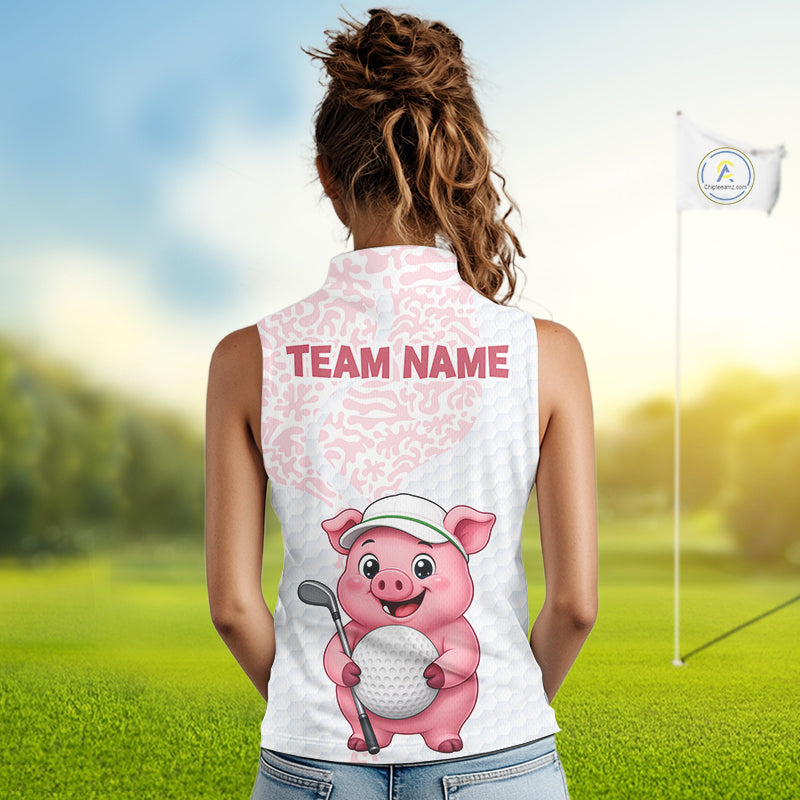 Personalized Pig Women Sleeveless Golf Shirt, Funny Golf Team Polo, Custom Name & Team Name NHT1612