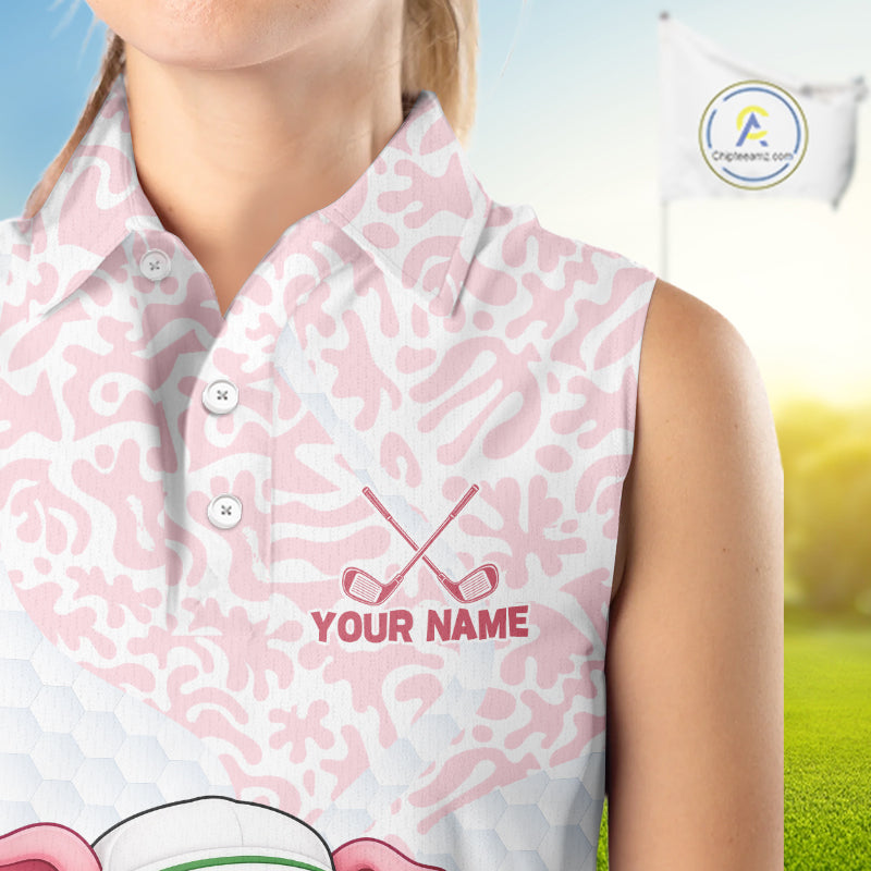 Personalized Pig Women Sleeveless Golf Shirt, Funny Golf Team Polo, Custom Name & Team Name NHT1612