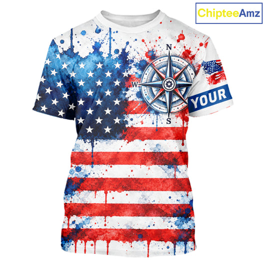 American Flag Compass Short Sleeve Fishing Shirt Shirt Personalized Patriotic Outdoor Gear Performance Apparel NHT1787