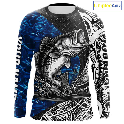 Largemouth Bass Blue Fishing Shirts Long Sleeve, Fishing Gift NHT383