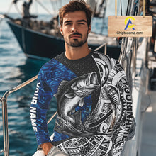 Load image into Gallery viewer, Largemouth Bass Fishing Blue Fishing Shirt Custom Name Long Sleeves, Fishing Gift NHT383