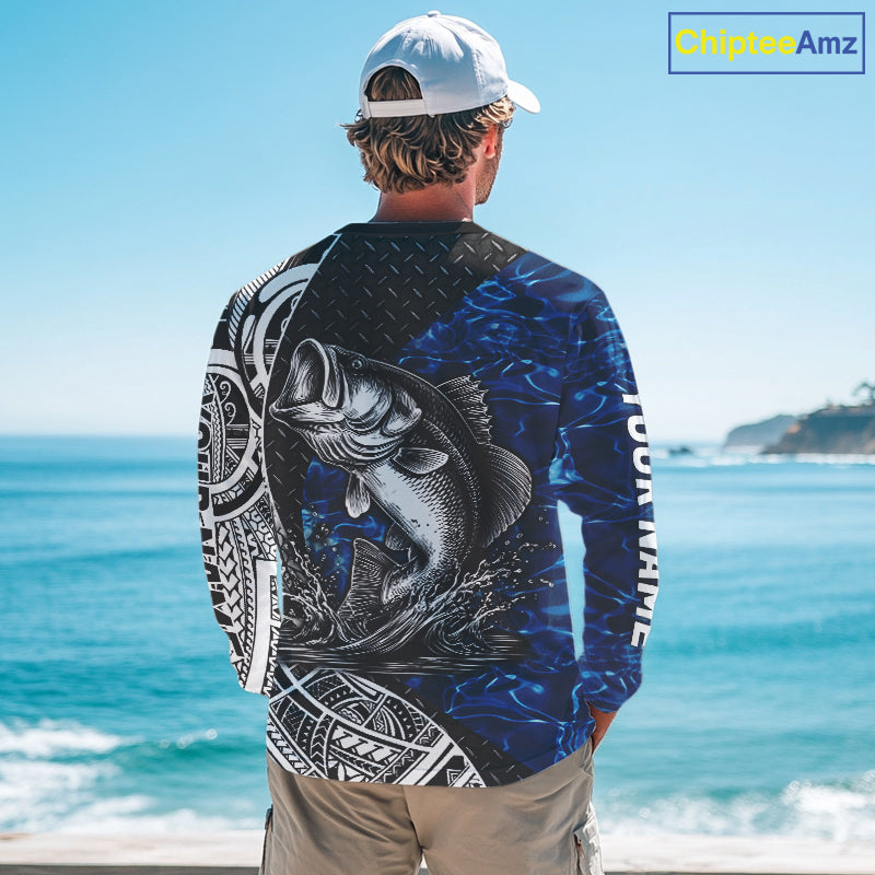 Largemouth Bass Blue Fishing Shirts Long Sleeve, Fishing Gift NHT383