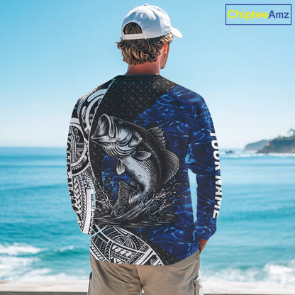 Largemouth Bass Blue Fishing Shirts Long Sleeve, Fishing Gift NHT383