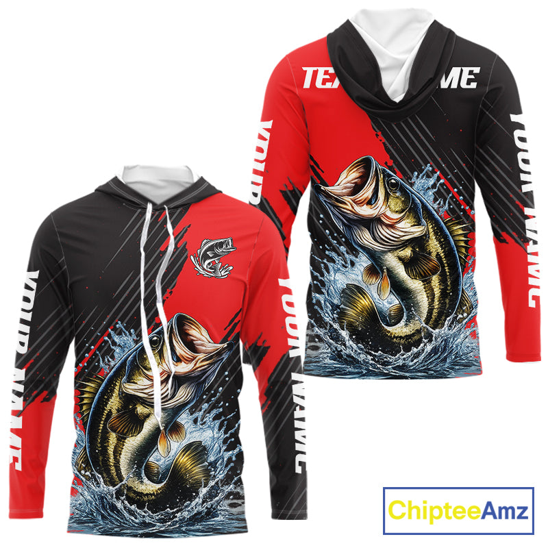 Largemouth Bass Fishing Long Sleeve Hooded Tournament Shirts, Personalized Bass Fishing Jerseys NHT431