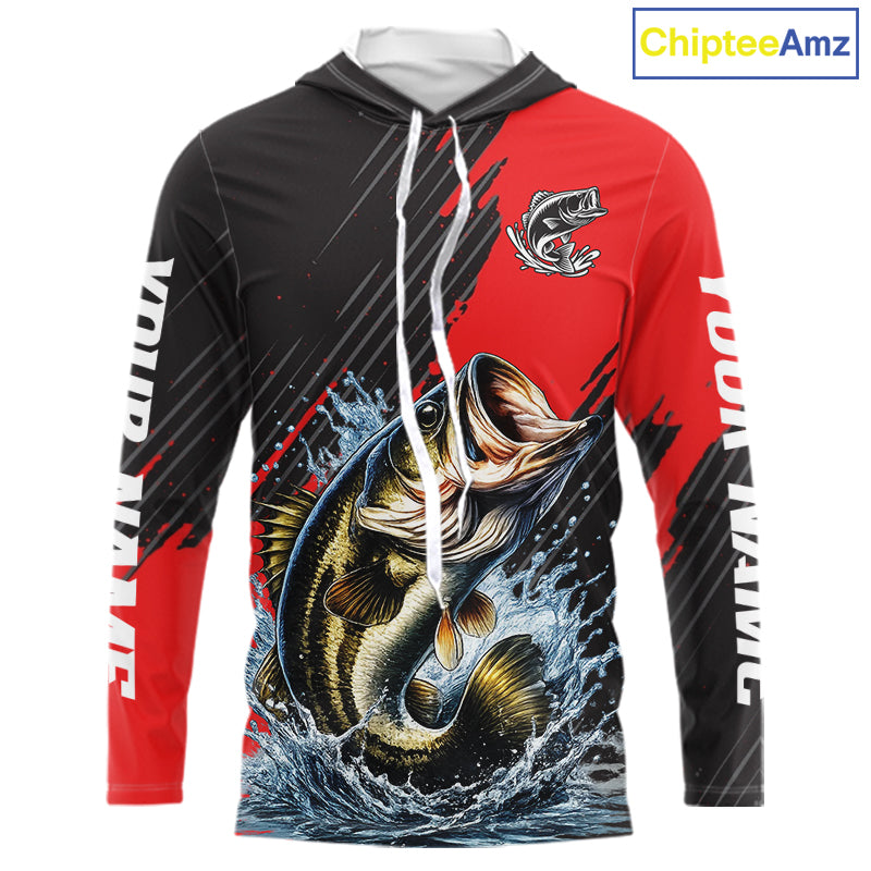 Largemouth Bass Fishing Long Sleeve Hooded Tournament Shirts, Personalized Bass Fishing Jerseys NHT431