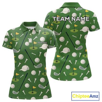 Green Golf Pattern Polo Golf Shirt For Womens Custom Golf Clothes, Best Golf Gifts NHT621