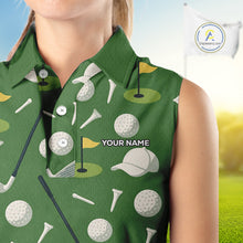 Load image into Gallery viewer, Green Golf Pattern Sleeveless Polo Golf Shirt For Womens Custom Golf Clothes, Best Golf Gifts NHT621