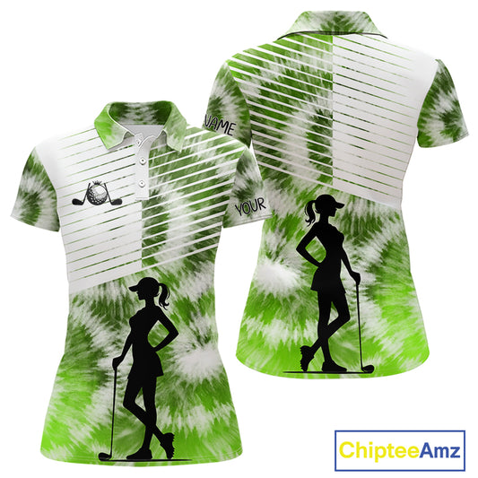 White And Green Womens Tie Dye Golf Polo Shirts Custom Golf Human Golf Team Polo Shirts NHT622