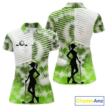 Load image into Gallery viewer, White And Green Womens Tie Dye Golf Polo Shirts Custom Golf Human Golf Team Polo Shirts NHT622