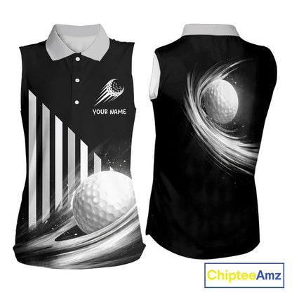 Personalized Gray Sleeveless Golf Polos Shirts For Womens Custom Golf Ball Clubs, Best Golf Gift NHT627