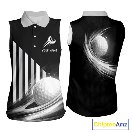 Personalized Gray Sleeveless Golf Polos Shirts For Womens Custom Golf Ball Clubs, Best Golf Gift NHT627