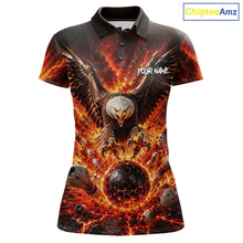 Load image into Gallery viewer, Custom Eagle Fire Flame Personalized Bowling Polo &amp; Quarter-Zip Shirt Gift For Women 
