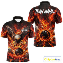 Load image into Gallery viewer, Custom Eagle Fire Flame Personalized Bowling Polo &amp; Quarter-Zip Shirt Gift For Men NHT1159