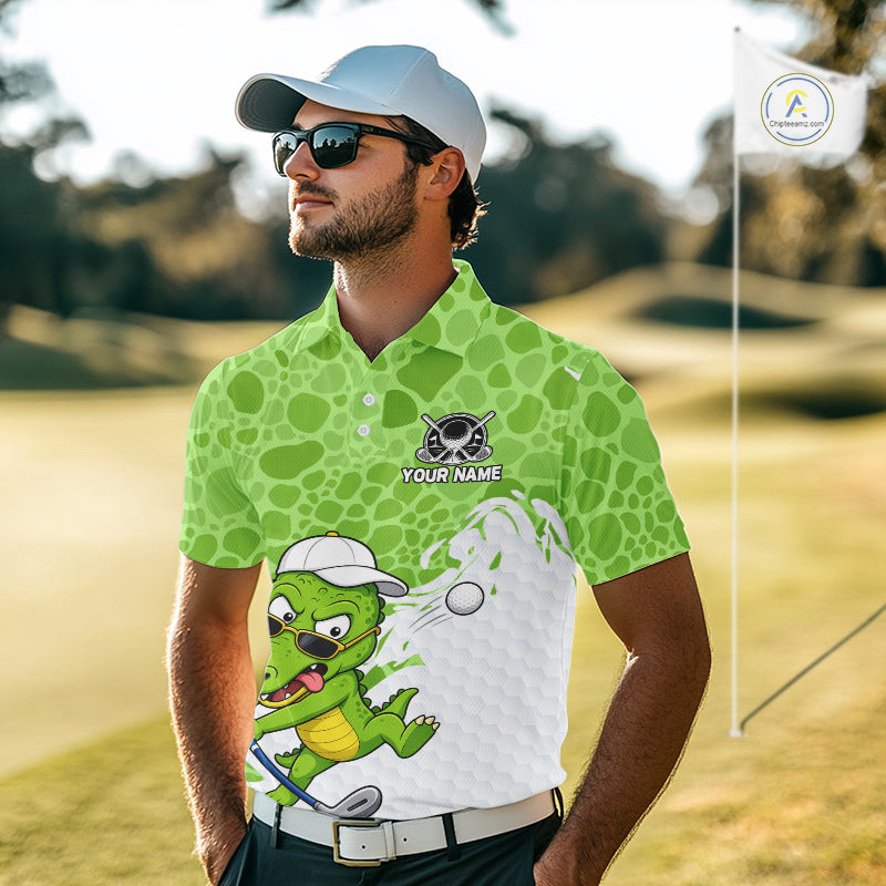 Personalized Funny Alligator Men Golf Polo Shirt, Custom Name & Team All Over Print Golf Shirt NHT1614