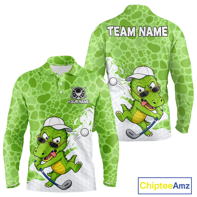 Personalized Funny Alligator Men Golf Polo Shirt, Custom Name & Team All Over Print Golf Shirt NHT1614