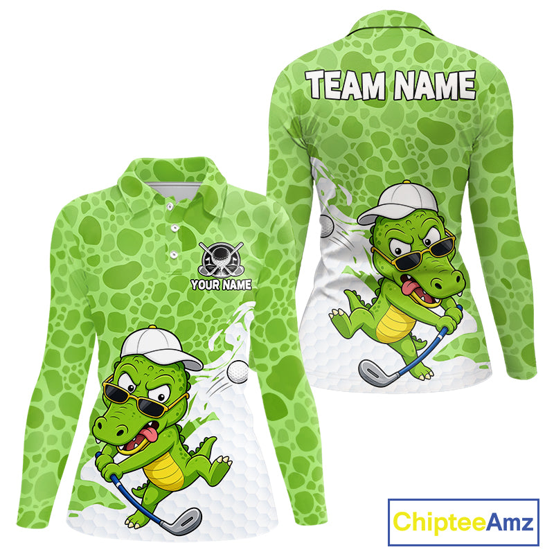 Personalized Funny Alligator Women Golf Polo Shirt, Custom Name & Team All Over Print Golf Shirt NHT1614