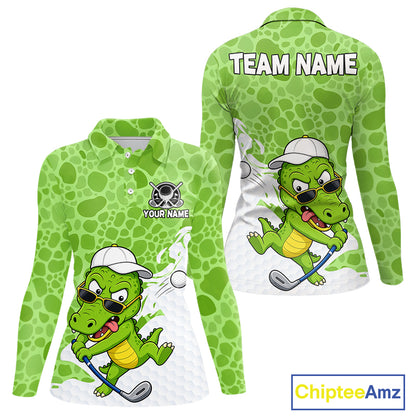 Personalized Funny Alligator Women Golf Polo Shirt, Custom Name & Team All Over Print Golf Shirt NHT1614
