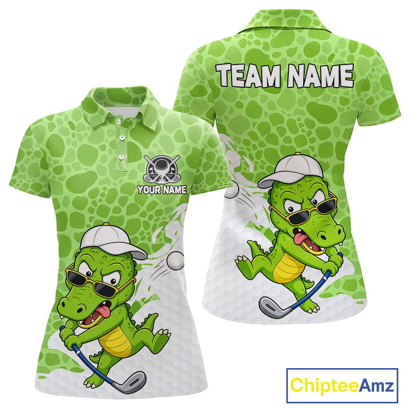 Personalized Funny Alligator Women Golf Polo Shirt, Custom Name & Team All Over Print Golf Shirt NHT1614