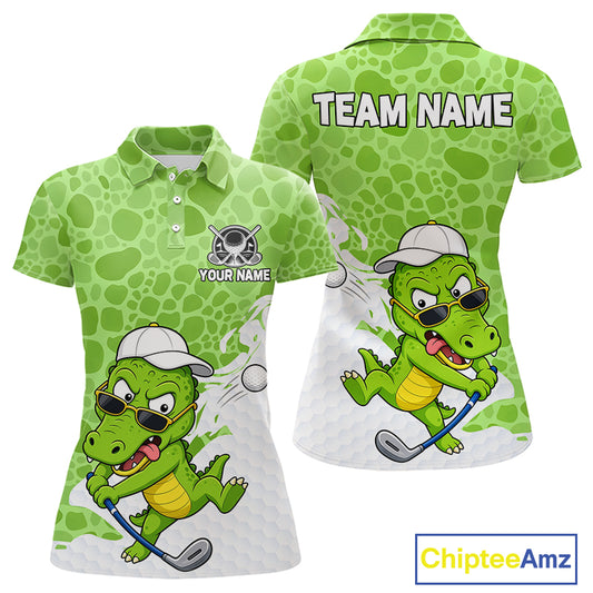 Personalized Funny Alligator Women Golf Polo Shirt, Custom Name & Team All Over Print Golf Shirt NHT1614