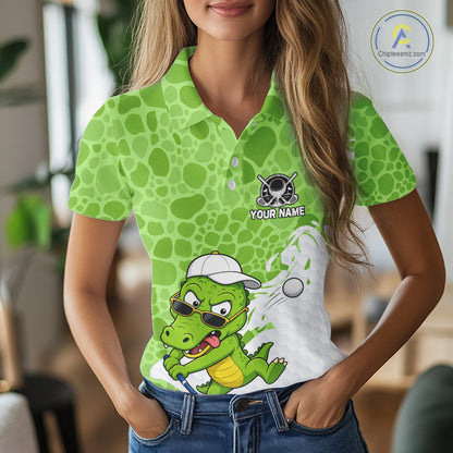 Personalized Funny Alligator Women Golf Polo Shirt, Custom Name & Team All Over Print Golf Shirt NHT1614
