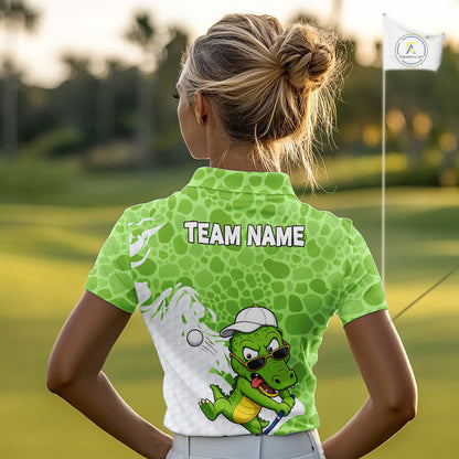 Personalized Funny Alligator Women Golf Polo Shirt, Custom Name & Team All Over Print Golf Shirt NHT1614